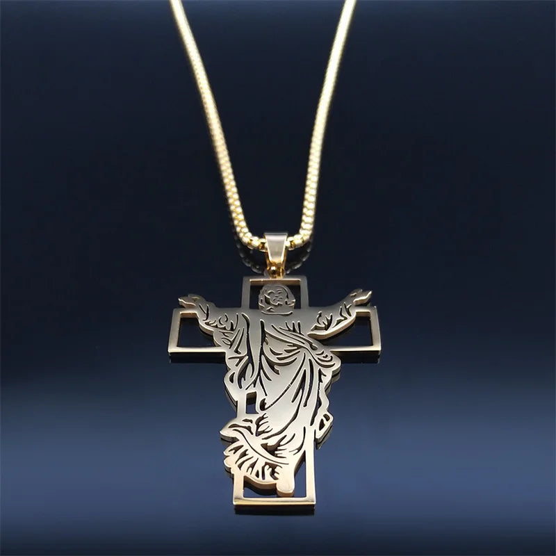 Goldfarbene Halskette mit Jesuskreuz aus Edelstahl