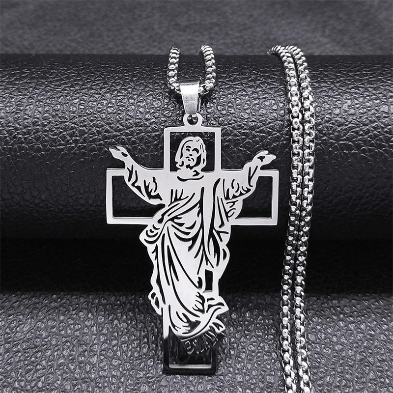 Goldfarbene Halskette mit Jesuskreuz aus Edelstahl