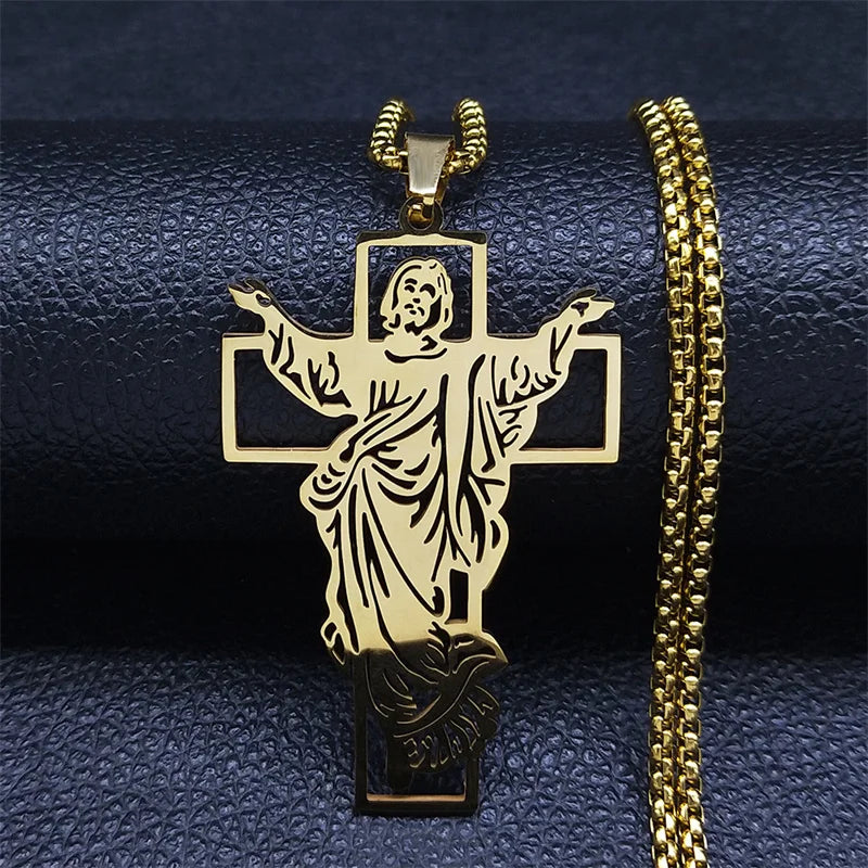 Goldfarbene Halskette mit Jesuskreuz aus Edelstahl