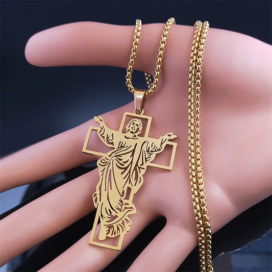 Goldfarbene Halskette mit Jesuskreuz aus Edelstahl